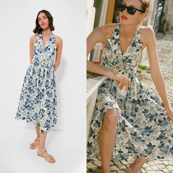 Tuckernuck Larkspur Chintz Lena Floral Midi Dress Size 8 NWT – Blue Cotton/Linen - Picture 1 of 11